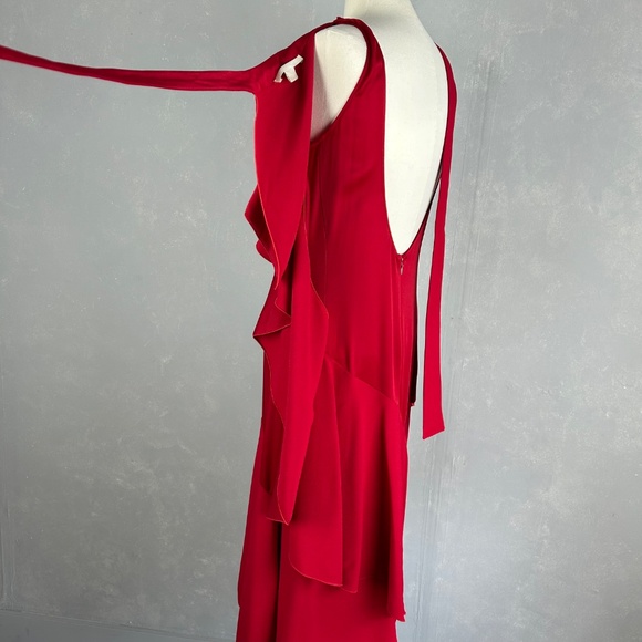 Antonio Berardi midi dress size 10 IT 46 red asymmetrical hem high neck ruffled - Picture 12 of 16